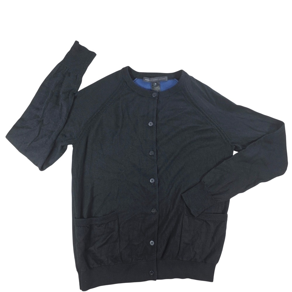 Marc by Marc Jacobs Merino Wool Cardigan M4003228 Raglan Pockets Black Women M